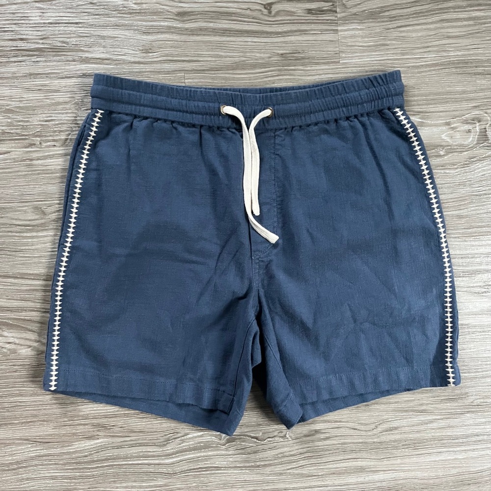 Marine Layer Mens Small Navy Blue Embroidered Side Trim Drawstring Shorts